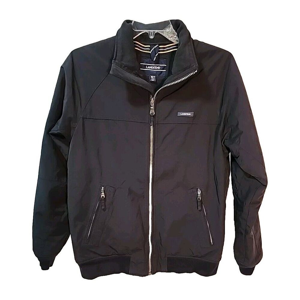 Lands End Jacket Mens M/T Full Zip Fleece Lined Outdoor Black Long Sleeve Coat